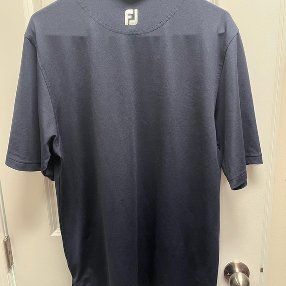 FootJoy Men's Dark Blue Polo with Striped Collar - Picture 2 of 4
